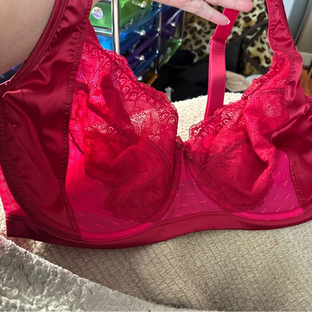 Adore Me Red/Pink Satiny Lace Full Support Underwire Comfort Straps Bra Size 40I